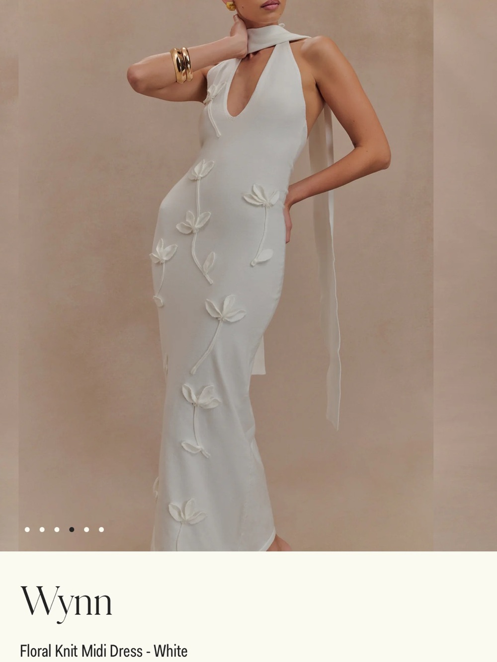 Meshki White Floral lightweight Knit Halter Midi Dress size M